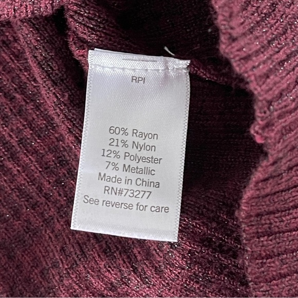 NINE WEST PURPLE Size Large Metallic SPARKLE BALLOON Sleeve RIBBED SWEATER DRESS - Picture 5 of 8